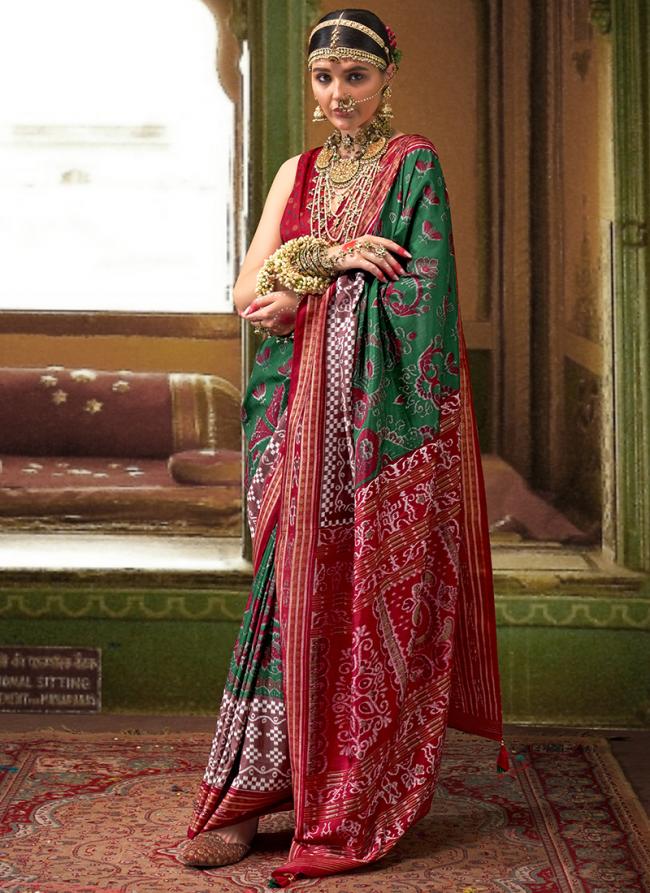 Silk Green Casual Wear Printed Saree